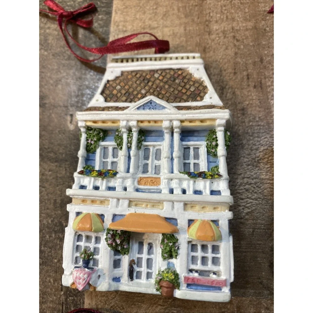 Set of‎ 4 Vintage Victorian House 3D Ornaments Wall Hanging Hand Painted Resin